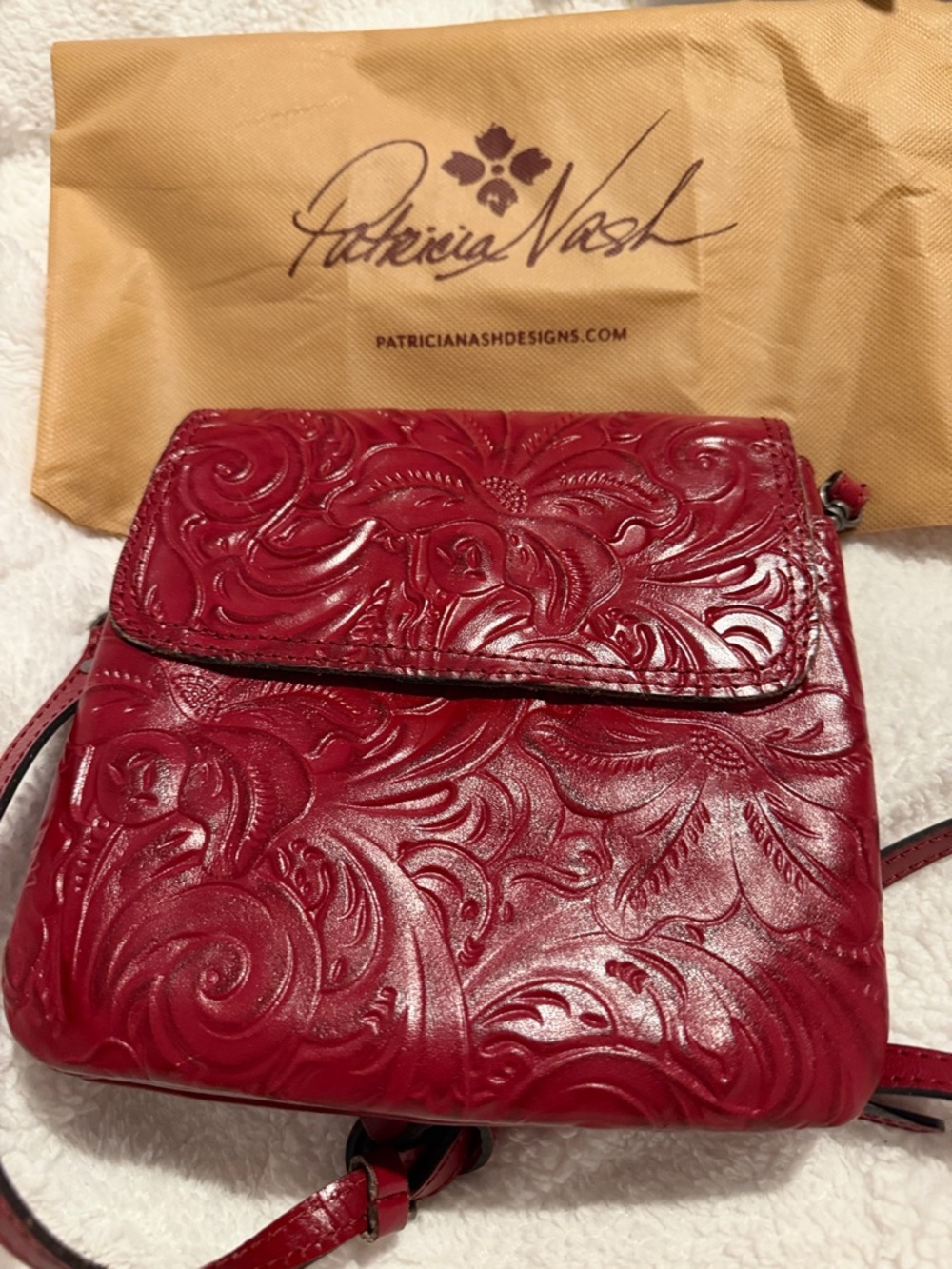 Patricia Nash Red Embossed Leather Crossbody Bag